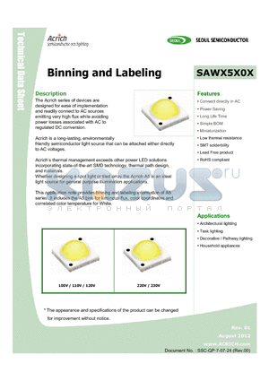 SAWX5X0X-3D datasheet - Binning and Labeling Connect directly in AC Power Saving Long Life Time