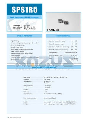 SPS1R5-48-5 datasheet - Small size Isolated DC/DC Converters