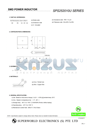 SPS252010U100M datasheet - SMD POWER INDUCTOR