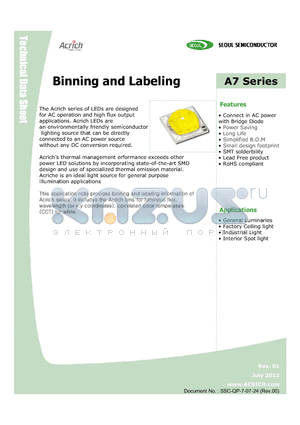 SAWX7X0A-1C datasheet - Binning and Labeling Connect in AC power with Bridge Diode