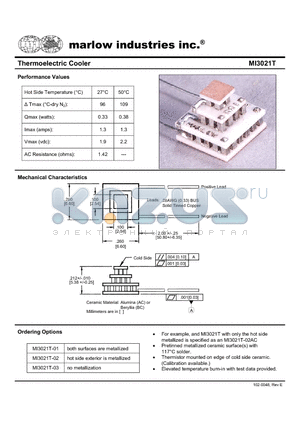 MI3021T-01 datasheet - Thermoelectric Cooler
