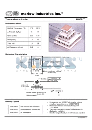 MI3021T-03 datasheet - Thermoelectric Cooler