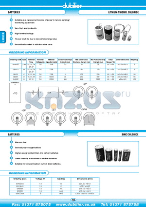 SB-AA02 datasheet - BATTERIES LITHIUM THIONYL CHLORIDE