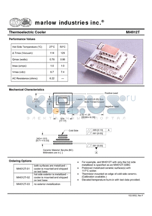 MI4012T-01 datasheet - Thermoelectric Cooler