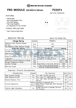 PD50F4 datasheet - FRD MODULE - 50A/400V/trr:80nsec