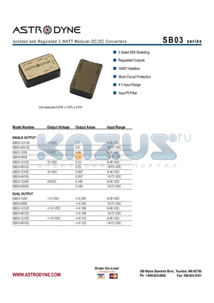 SB03-1212S datasheet - Isolated and Regulated 3 WATT Modular DC/DC Converters