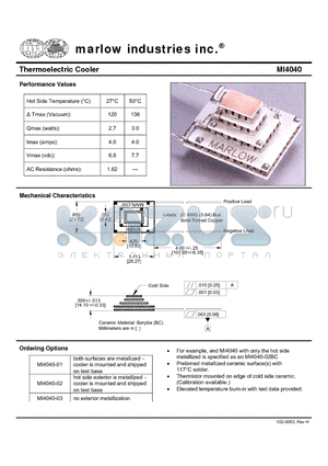 MI4040-02 datasheet - Thermoelectric Cooler