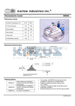 MI6030 datasheet - Thermoelectric Cooler