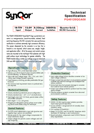 PQ40120QGA08PKS datasheet - Quarter-brick DC/DC Converter