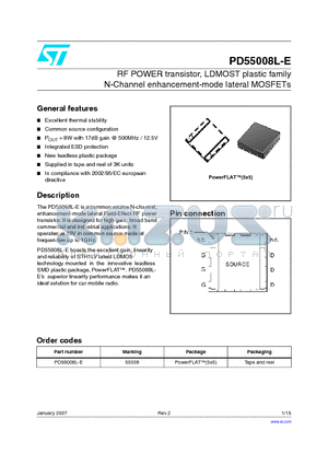 PD55008L-E datasheet - RF POWER transistor, LDMOST plastic family N-Channel enhancement-mode lateral MOSFETs