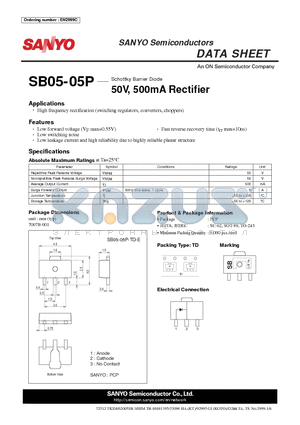 SB05-05P-TD-E datasheet - 50V, 500mA Rectifier
