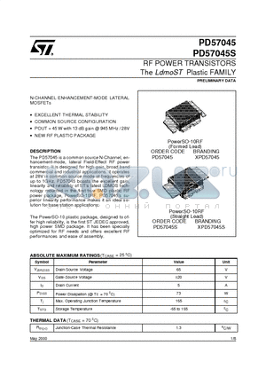 PD57045S datasheet - RF POWER TRANSISTORS The LdmoST Plastic FAMILY