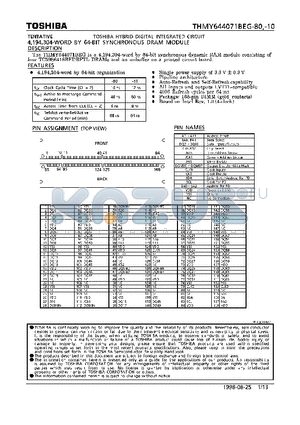 THMY644071BEG datasheet - 4,194,304-WORD BY 64-BIT SNCHRONOUS DRAM MODULE