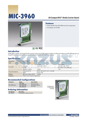 MIC-3960 datasheet - 6U CompactPCI^ Media Carrier Board