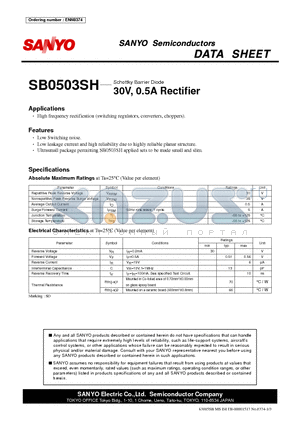 SB0503SH datasheet - Schottky Barrier Diode 30V, 0.5A Rectifier