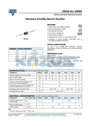 SB060 datasheet - Miniature Schottky Barrier Rectifier