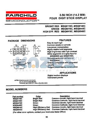 MSQ6410C datasheet - 0.56 INCH (14.2 MM) FOUR DIGIT STICK DISPLAY