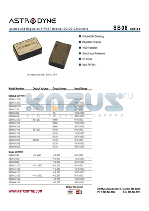 SB08 datasheet - Isolated and Regulated 8 WATT Modular DC/DC Converters