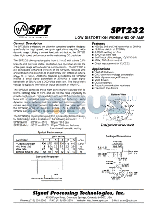 SPT232 datasheet - LOW DISTORTION WIDEBAND OP AMP