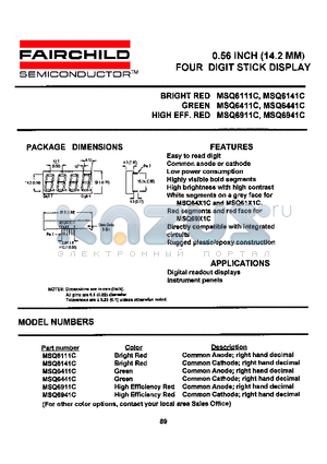 MSQ6941C datasheet - 0.56 INCH (14.2 MM) FOUR DIGIT STICK DISPLAY