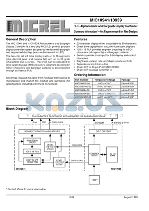 MIC10939PE-50 datasheet - V. F. Alphanumeric and Bargraph Display Controller Summary Information-Not Recommended for New Designs