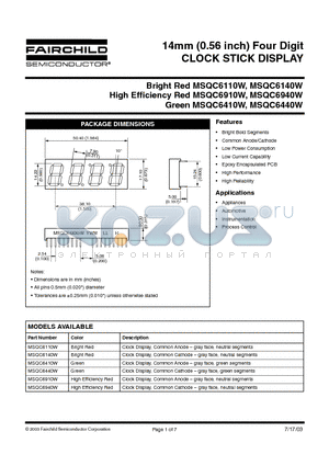 MSQC6110W datasheet - 14mm (0.56 inch) Four Digit CLOCK STICK DISPLAY