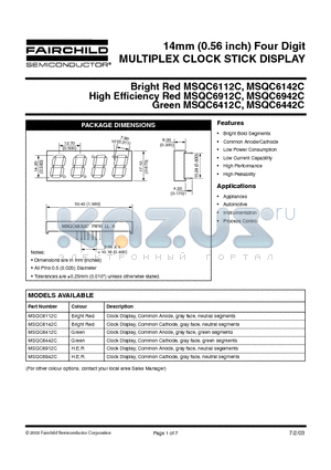 MSQC6112C datasheet - 14mm (0.56 inch) Four Digit MULTIPLEX CLOCK STICK DISPLAY