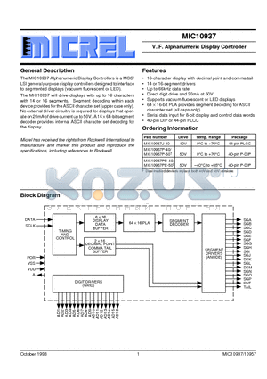 MIC10937 datasheet - V. F. Alphanumeric Display Controller