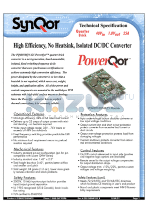 PQ48018QNA25NNS datasheet - High Efficiency, No Heatsink, Isolated DC/DC Converter
