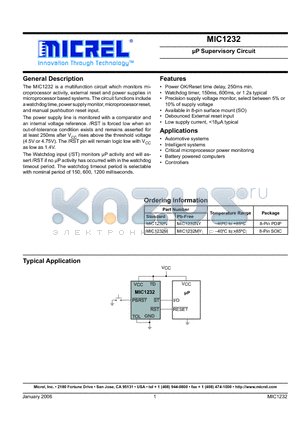 MIC1232M datasheet - lP Supervisory Circuit