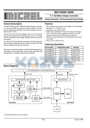 MIC10938 datasheet - V. F. Dot Matrix Display Controller