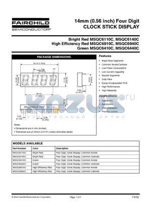 MSQC6440C datasheet - 14mm (0.56 inch) Four Digit CLOCK STICK DISPLAY