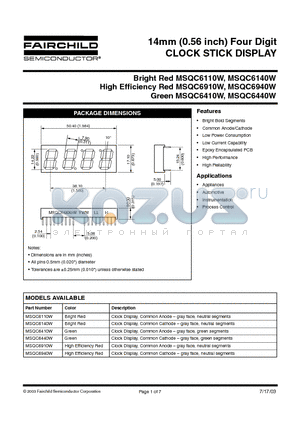 MSQC6440W datasheet - 14mm (0.56 inch) Four Digit CLOCK STICK DISPLAY