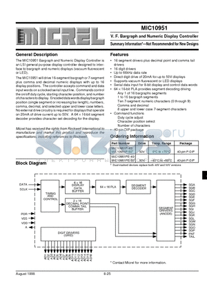 MIC10951PE-50 datasheet - V. F. Bargraph and Numeric Display Controller