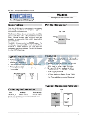 MIC1815_U datasheet - Microprocessor Reset Circuit