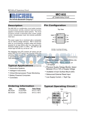 MIC1832 datasheet - lP Supervisory Circuit