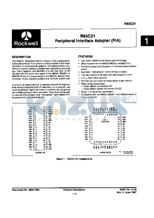 R65C21P2E datasheet - Peripheral Interface Adapter (PIA)
