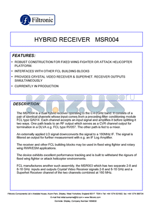 MSR004 datasheet - HYBRID RECEIVER