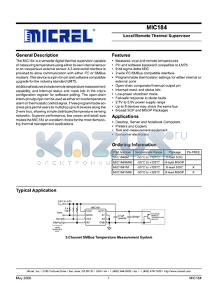 MIC184YMM datasheet - Local/Remote Thermal Supervisor