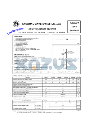 SB0B0PT datasheet - SCHOTTKY BARRIER RECTIFIER