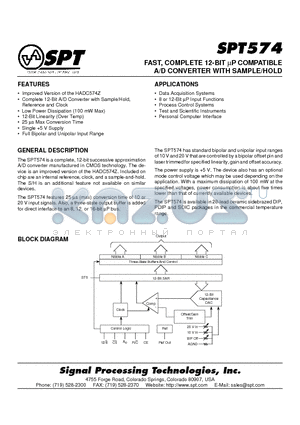 SPT574BCJ datasheet - FAST, COMPLETE 12-BIT uP COMPATIBLE A/D CONVERTER WITH SAMPLE/HOLD