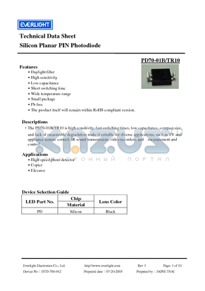 PD70-01B/TR10 datasheet - Silicon Planar PIN Photodiode