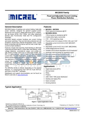 MIC2004-0.5YM5 datasheet - Fixed and Adjustable Current Limiting Power Distribution Switches