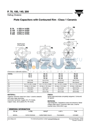 PD70 datasheet - Plate Capacitors with Contoured Rim - Class 1 Ceramic