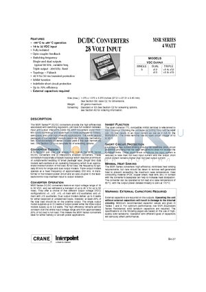 MSR28512SES datasheet - DC/DC CONVERTERS 28 VOLT INPUT