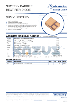 SB10-150SMD05 datasheet - SHOTTKY BARRIER RECTIFIER DIODE