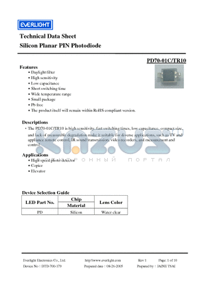 PD70-01C/TR10 datasheet - Silicon Planar PIN Photodiode