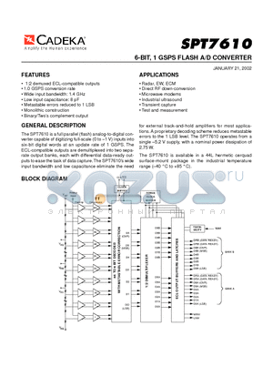 SPT7610SIQ datasheet - 6-BIT, 1 GSPS FLASH A/D CONVERTER