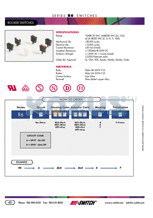 R6AGRYGRYFF datasheet - ROCKER SWITCHES