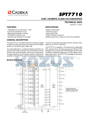 SPT7710BIG datasheet - 8-BIT, 150 MSPS, FLASH A/D CONVERTER